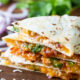 BBQ Chicken Quesadilla cut into wedges.