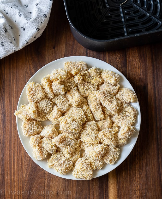 Breaded Chicken ready to go in the air fryer.