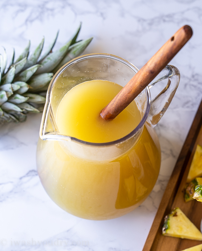 Pitcher of Sparkling Lemonade with pineapple