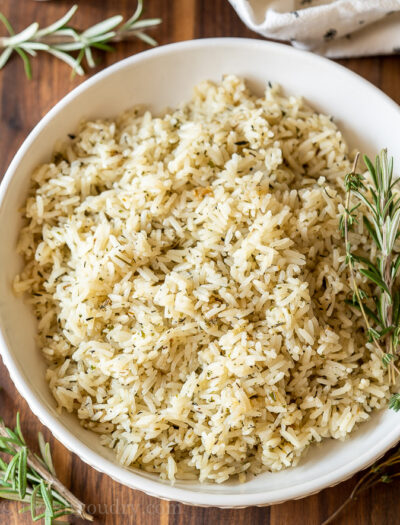 Garlic Herb Rice Pilaf with fresh herbs