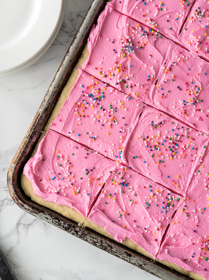 Cut Sugar Cookies in a baking pan.