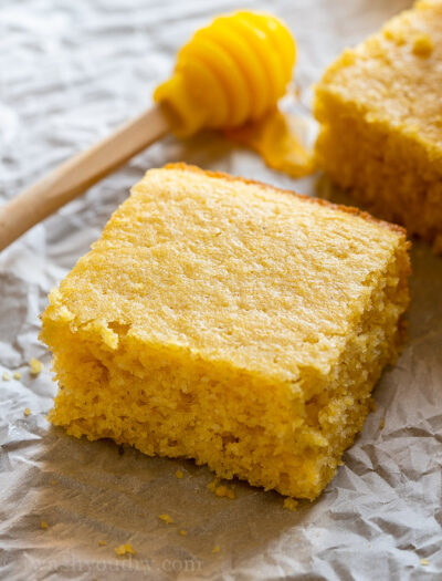 Sweet cornbread slice with honey