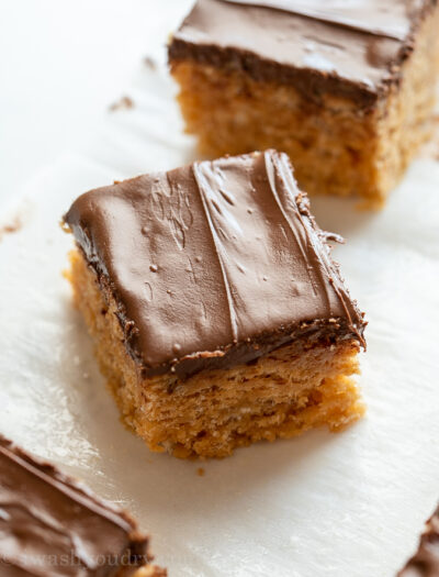 rice krispie treat covered with chocolate