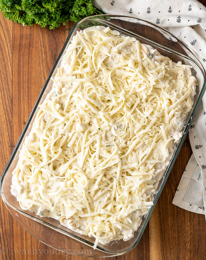 pasta tetrazzini with mozzarella cheese on cutting board