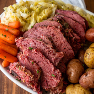 platter of corned beef and cabbage