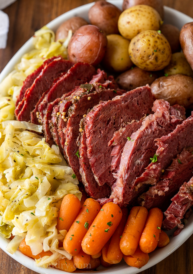 close up of corned beef slices