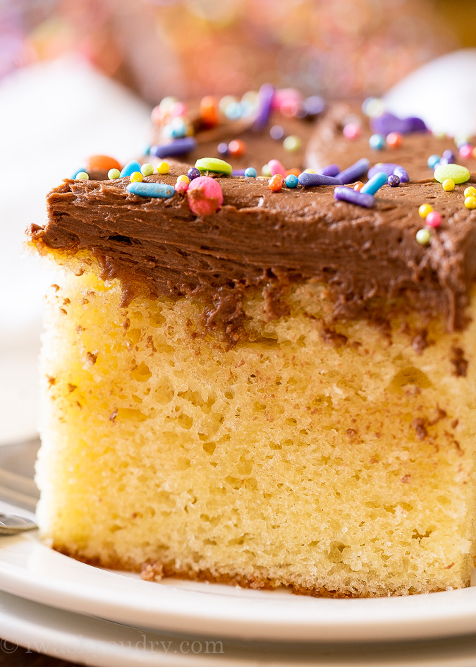 close up picture of vanilla cake with frosting