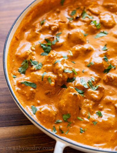 Chicken Tikka Masala in pan with cilantro