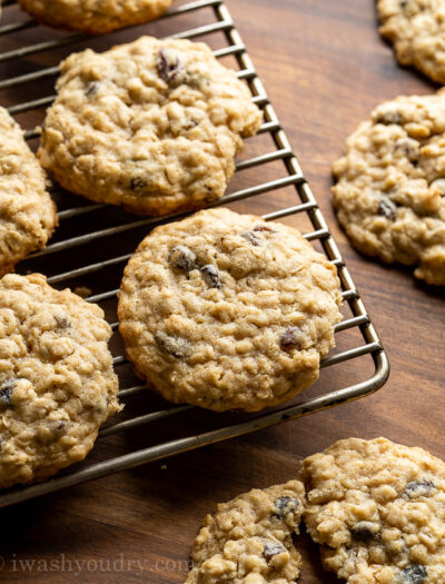 Oatmeal Raisin Cookies on cooling rack