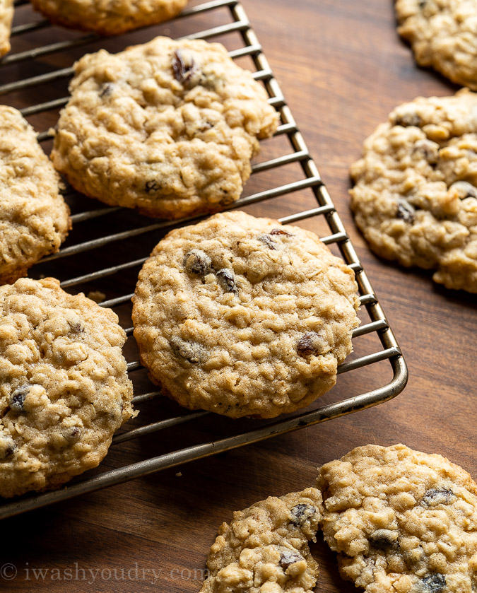 Oatmeal Raisin Cookies on cooling rack