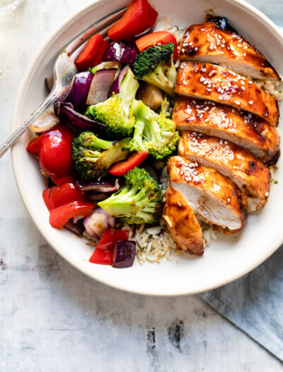 teriyaki chicken with veggies and rice