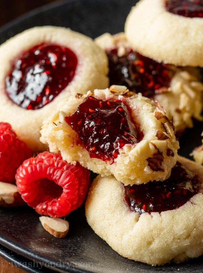 bite of thumbprint cookie