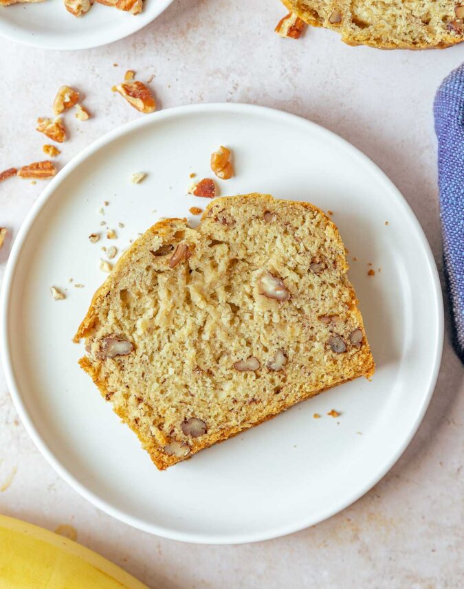 plate with banana bread slice