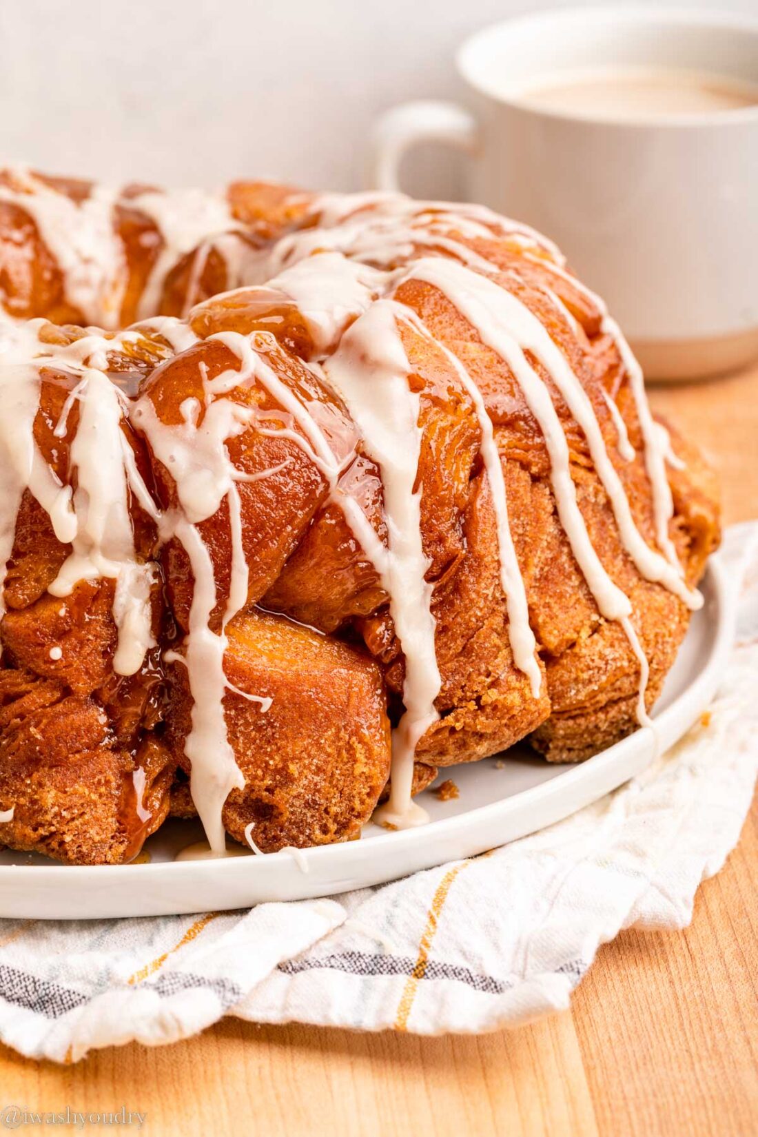 Baked pull apart monkey bread on white plate