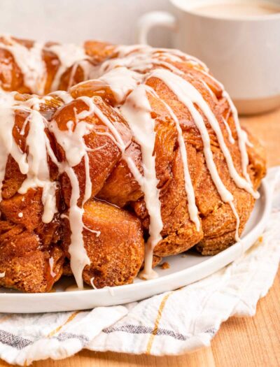 Baked pull apart monkey bread on white plate