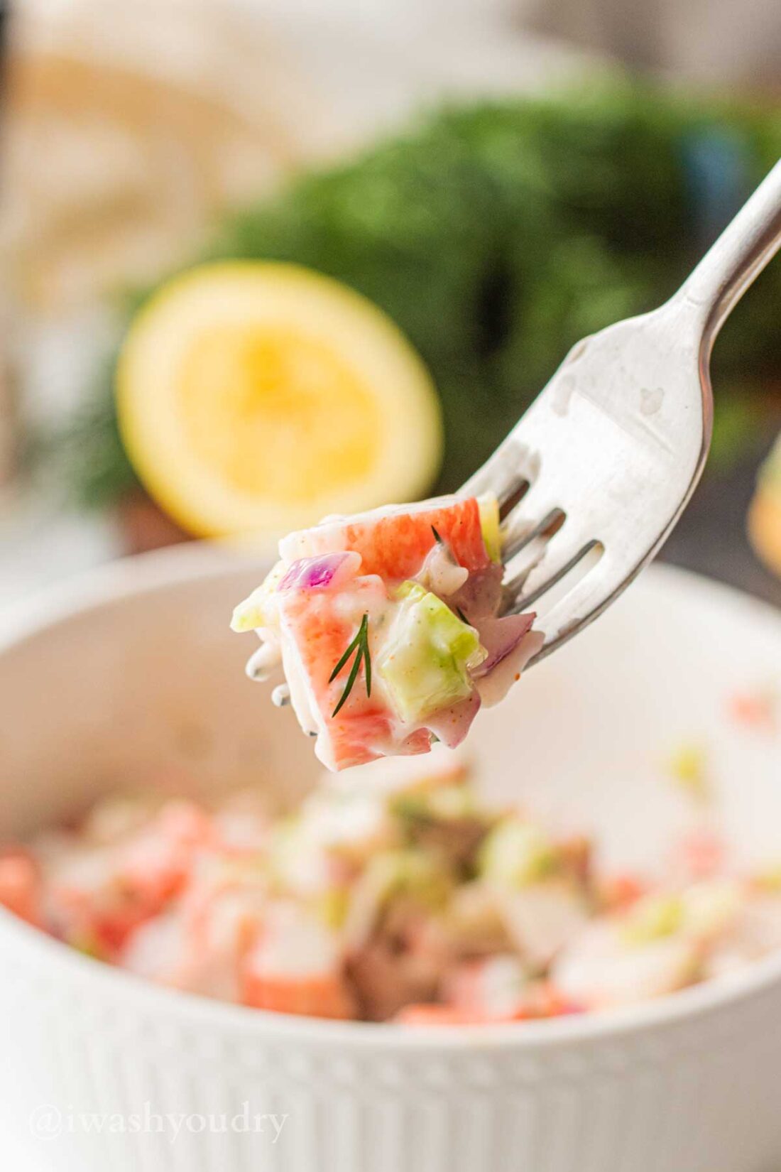 fork bite with crab salad